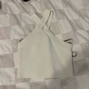 Women's Cream Ribbed Cross-Strap Top